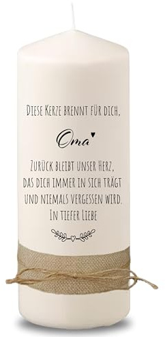 Villa Rosa Lotta – Trauerkerze Grabkerze Ortrun Oma mit Spruch I 20 cm hoch & 7 cm Durchmesser | Andenken an Verstorbene I Trauergeschenk, Grablicht, Grabschmuck | Großmutter Trauer