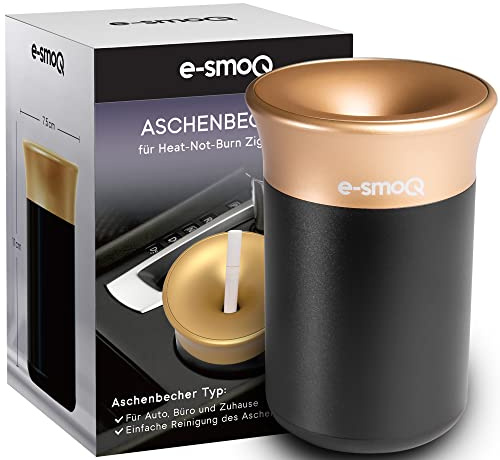 e-smoQ® Aschenbecher mit Deckel für elektronische Zigaretten IQOS 3/3 DUO Zubehör | Ashtray Für Auto, Büro, Zuhause und Draussen (Schwarz/Gold)