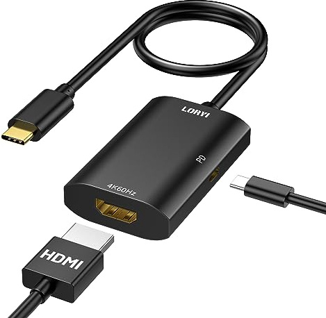 Loryi USB-C-auf-HDMI-Adapter mit 100 W PD-Schnellladung, Typ-C-auf-HDMI-Adapter 4K60Hz [Thunderbolt 3/4 kompatibel] für iPhone 15, MacBook Pro/Air, iPad Pro, Galaxy S20/S21/S22, Steam Deck und mehr