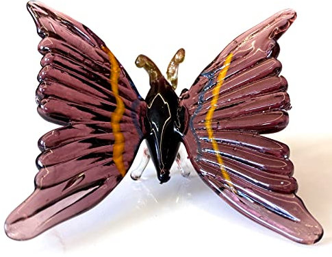 DECRZPB Glasfigur fuchsiafarbener Schmetterling handgefertigt geblasenes Kristallglas Briefbeschwerer Glasurkunst für Tischdekoration Heimdekoration