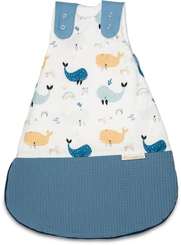 ULLENBOOM Schlafsack Baby 0-3 Monate, 56/62, OEKO-TEX Materialien, Blau Wale (Made in EU), 2,5 TOG - Baby Schlafsack Neugeborene - Ganzjährig für Frühling, Herbst und Winter