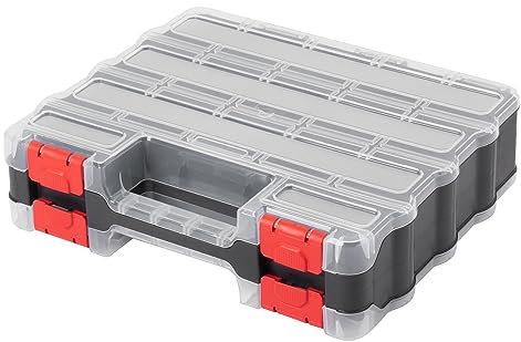 Jazooli 32cm Double Layer Plastic Toolbox Storage Compartment DIY Organiser Twin Tray Case with Transparent Lid, Adjustable Compartments for Screws Nails