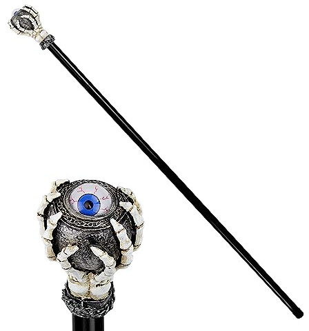 W WIDMANN MILANO Party Fashion - Skelett Spazierstock | Zerlegbarer 110 cm Skelettstab mit Wackelauge für Sensenmann-, Gothic- und Vampir-Looks zu Halloween und Karneval