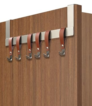 4smile Türgarderobe - Edelstahl Türhakenleiste zum Einhängen mit flexible Kleiderhaken Tür am Band - Türgarderobe zum Einhängen, platzsparende Türhaken, universell verwendbar