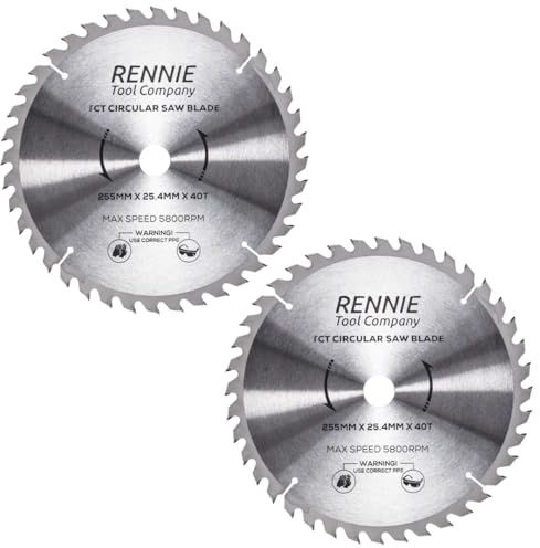 Rennie Tool 255mm x 40T x 25.4mm Bore TCT Circular Saw Blades (2 Pack) | Fits Evolution Saws & Evolution Rage Saws. 10 (10 inch) / 255mm Wood Saw Blades 25.4mm / 1 (1 Inch) Bore 40 Teeth.