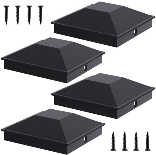 Goovilla 4x4 Post Caps Black(Actual 3.5 x 3.5), 4 Pack Fence Post Caps with 8 Screws and Easy Installation, Sturdy Waterproof Plastic Deck Post Caps with Frosted Finishing Touch, Protect Wood Post
