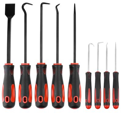 QWORK® 9 pièces ensemble crochets longs et picots avec grattoir, crochet d'extraction, ensemble d'outils de réparation automobile et électronique
