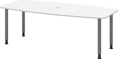bümö Konferenztisch oval 220x103 cm großer Besprechungstisch in weiß, Besprechungstisch mit Gestell in Graphit, Meetingtisch für 8 Personen, XL-Tisch für Besprechungsraum & Meeting