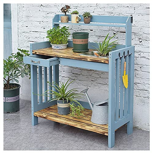 asdchZen Outdoor-Spülstation, Offene Regale Mit Haken, Abnehmbarem Waschbecken Und Schublade, Gartenbank, Pflanztisch (100 X 45 X 119 cm)