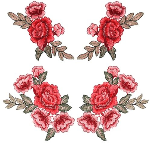 GEEHUA 4 Stück Aufnäher Erwachsene, Bügelbilder Erwachsene Patches zum Aufbügeln Aufnäher zum Aufbügeln Boho Bestickte Pfingstrosen Blumen Aufnäher für Rucksack Kleid Hüte Hochzeitskleid