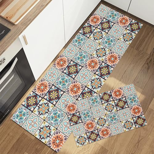 Taoyoule Juego de 2 Alfombras y Tapetes de Cocina Alfombras de Cocina Antideslizantes y Lavables para Decoración del Hogar Oficina de Pie 43x75cm + 43x120cm