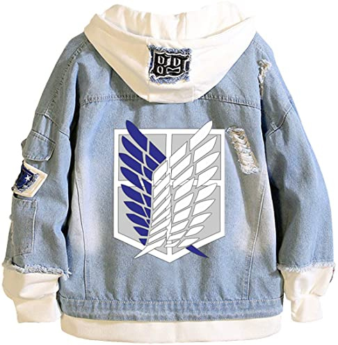 Sohaon Anime Chaqueta unisex con capucha para cosplay, chaqueta vaquera, chaqueta con capucha, chaqueta de exterior, abrigos, azul, M