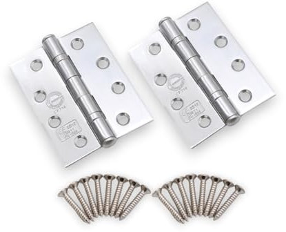 Infinity Decor Heavy Duty 4 (100mm) Steel Ball Bearing Butt Hinges Pair - CE11 Fire Rated Polished Chrome Wooden Door Hinges for Internal External Use