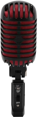 Goshyda Microfono per Voce Dinamico retrò Classico, Microfono Direzionale Cardioide Vintage con Supporto Girevole Autotensionante, Inclinato di 45° in Avanti, 80° All'indietro, per la