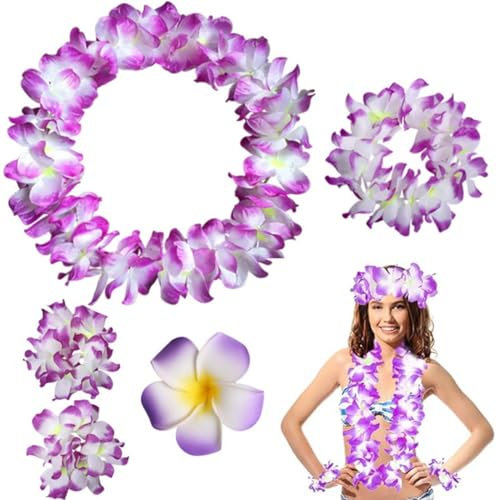 5 pezzi Decorazioni collana di fiori, Ghirlande Hawaiane Corona Tropicale Ghirlanda di Spiaggia Collana di Ghirlande Hawaiana Braccialetto Fascia Party Decor per Cheerleader Feste a Tema Carnevale