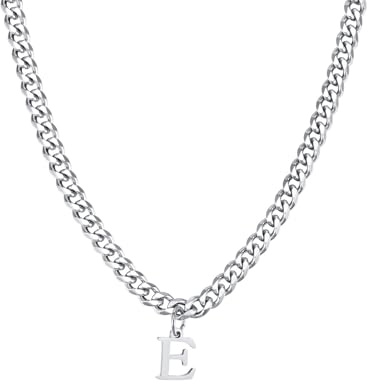 Halzketten Männer Silber, Edelstahl Halskette Herren Halskette Mit Alphabet-Anhänger Halsketten Mit Anhänger Herren Schmuck Geschenke