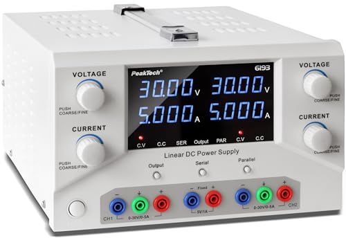 PeakTech, 6193, Fuente de alimentación de laboratorio 2 x 0, 30 V / 0, 5 A DC SELV fuente de alimentación lineal con transformador de aislamiento, fuente de alimentación de laboratorio con USB