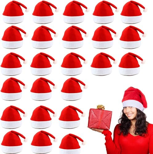 Generisch 24 pièces de bonnet de Père Noël en tissu non-tissé pour adultes et enfants