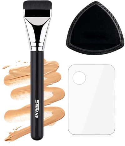 Flat Foundation Brush Rubycell Sponge & Mixing Palette Makeup Tool Couple Set- Ideal for Liquid Foundation,Ultra-Soft Seamless Blender for Flawless Natural Makeup,Minimized Absorb, Long-Lasting