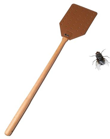 Oldmoom Robuste Fliegenklatsche aus, ausgehöhlte Wespenklatsche | Doppelseitige Fliegenklatsche aus Leder | Ergonomische manuelle Klatsche mit bequemem Griff für die Küche zu Hause, im Garten,