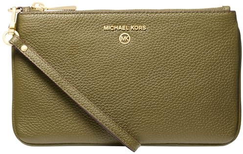 Michael Kors Women's Jet Set Charm Medium Top-Zip Wristlet, Gold-Tone Hardware/Safari Green