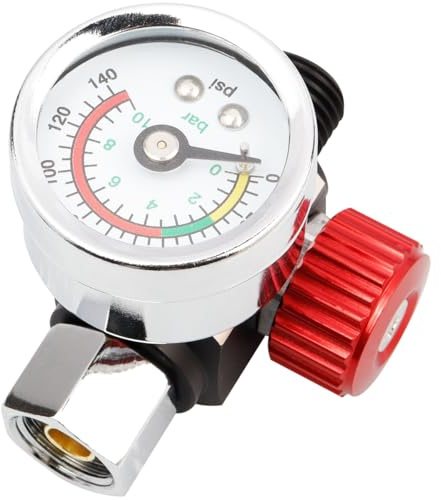 Eyech Mini Air Pressure Regulator for Spray Gun 1/4 with Pressure Gauge, Air Adjustment Valve Regulator for Spray Guns and Pnuematic Tools, Alloy