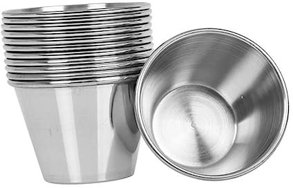 MAGICLULU 12pcs Stainless Steel Sauce Cups Dipping Small Round Condiments Cups for Kitchen Utensils Dipping Sauce Bowls for Bbq Picnic