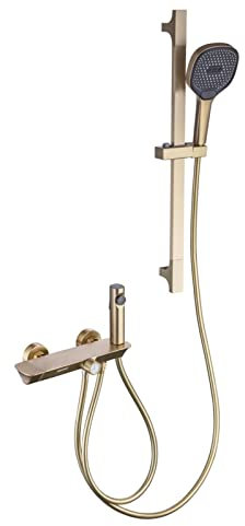 GUHPZA Set Rubinetto Doccia Termostatico, Rubinetto Vasca da Bagno A Parete con Barra Scorrevole, Rubinetto Vasca A Cascata con Doccetta, Spruzzatore Bidet, Rubinetto Doccia Ba,Oro