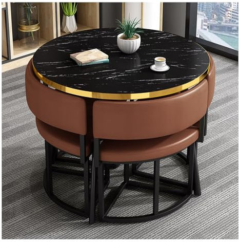 Modernes Business-Konferenztisch- und Stuhl-Set für kleines Büro, 4 Stühle inklusive, ideal für Lounge oder Wohnzimmer, Weiß