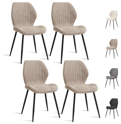JZGORC Lot de 4 Chaise de Salle à Manger, Chaise de Cuisine en Lin, avec Pieds en Métal Noir, Coussin en Tissu Rempli D'éponge à Rebond Haute Densité, Convient pour Salle à Manger, Cuisine - Brun