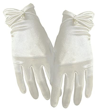 BESPORTBLE Hochzeits-handschuhe Aus Satin Für Damen Elegante Kurze Fingerhandschuhe Mit Perlendetails Für Bälle Hochzeiten Und Abendveranstaltungen Einheitsgröße Weiß
