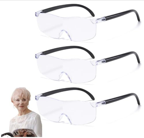 3 Stück Lupenbrille Vergrößerungsbrille 150% 200% 300% Brillenlupe Lese Lupenbrille Randloses Antiblaues Licht FüR BrillenträGerTragbare Leselupen FreihäNdig für Nahes Arbeiten Lesen