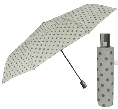 PERLETTI Ombrello Pieghevole Automatico Donna a Pois - Ombrellino Antivento Compatto Piccolo Resistente - Ombrello Mini da Viaggio Borsa Ragazza Colori Pastello - Diametro 96 cm (Grigio a Pois)