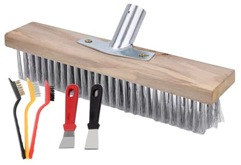 Escoba para exteriores, 6 piezas de cerdas duras, juego de escobas de alambre duradero, base de metal para barrer eficazmente patios, entradas y áreas de jardín en todas las condiciones climáticas
