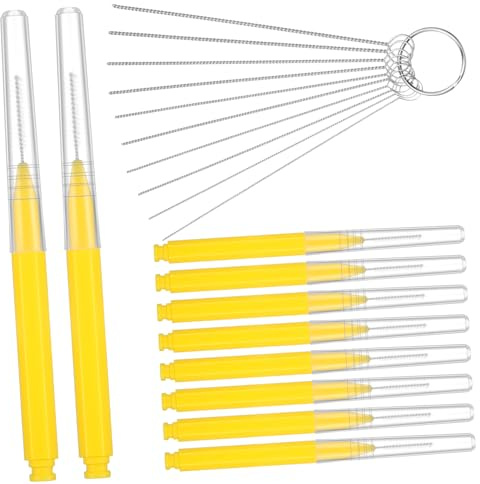 MUCKLILY 20 Pcs 304 Stainless Steel Showerhead Cleaning Picks, Silicone Head Scrubber Needle Tool for Clogged Drain Cleaner, Carburetor and Tattoo Pen, Small Hole Cleaner Tool