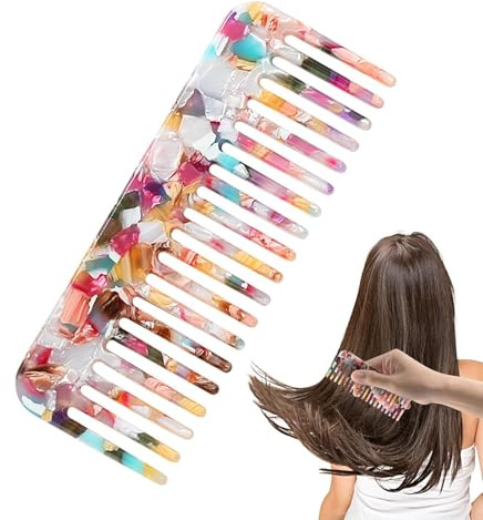 Pettine a denti larghi, spazzola per capelli, pettine da borsa, antistatico, marmorizzato, da viaggio, fatto a mano, taglio a, lucidato, per capelli spessi, da donna per lo styling