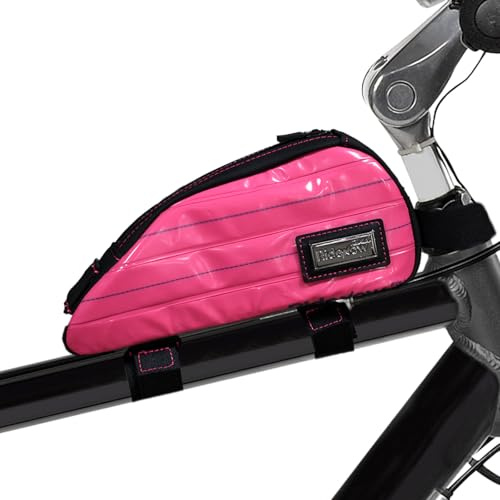 RIDENOW Fahrradtasche Rahmentasche aus recycelten TPU- & Gummi-Schläuchen | Schmale Wasserdichte Leichte Dreiecktasche Rohrtasche Oberrohrtasche für Gravelbike MTB Rennrad, Pink