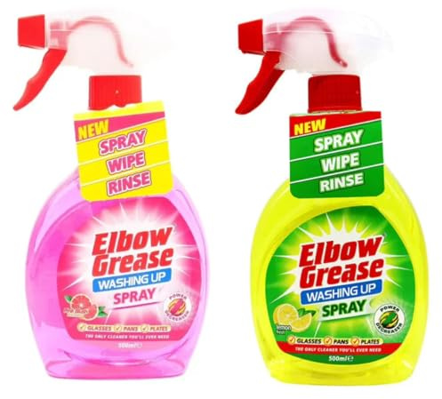 Elbōw Greāse Washing Up Spray | Power Degreaser - Cuts Through Grease & Grime | Hand Wash Dish Soap - Cleans Glasses, Pans & Plates (Pink Blush Scented+Lemon Fresh Scented) | 500mL Each [BUNDLE]