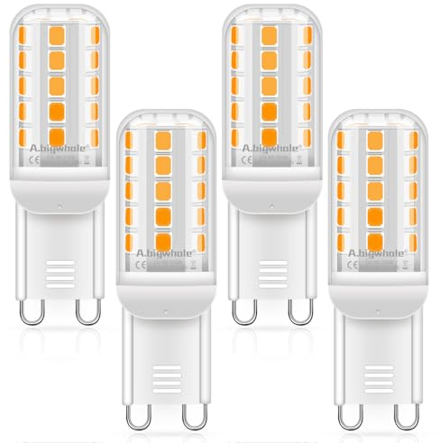 A.bigwhale G9 LED Lampe Warmweiß 2700K, LED Leuchtmittel 3W Lampen Entspricht 40-50W Halogenlampe, G9 LED Leuchtmittel AC 230V Glühbirne 560LM, Kein Flackern, Nicht Dimmbar, 4er Pack