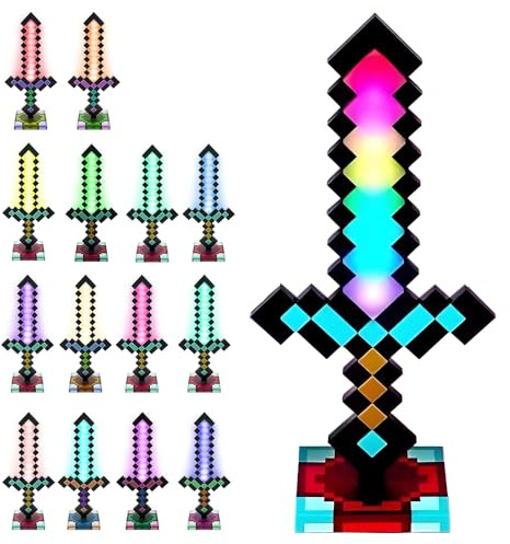 NAVESO Glowing Diamond Sword, 39 cm Light Up Sword Toy with 14 Adjustable Colour, Rechargeable Toy Weapon Battle Accessory, Gifts for Video Game Fans Kids Children'S Day Halloween Christmas