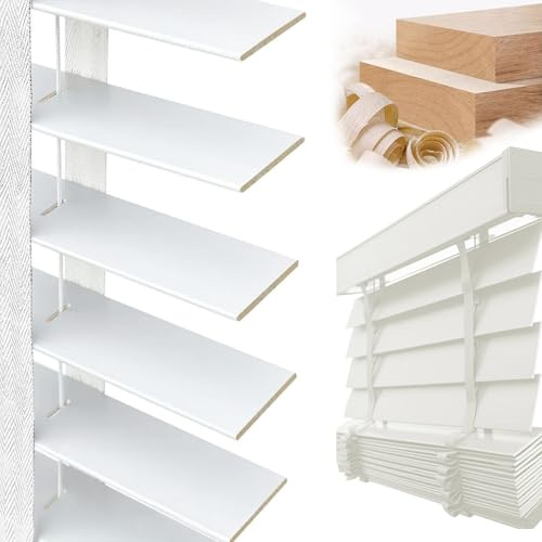 AJTXCSFOQL 50mm Privacy Wood Blinds for Indoor Windows, 30-170 cm Wide Room Darkening Horizontal Window Blind, Cordless Wooden Shades for Bedroom Living Room Office Bathroom Kitchen(White)