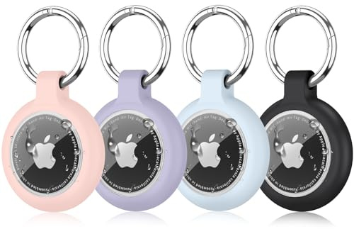 YLK Airtag IP67 vattentät nyckelring med lock, 4 delar fodral för Apple AirTag, Airtag-fodral, stötsäkert och förlustsäkert, reptåligt fodral, kompatibelt med nycklar, djur, bagage