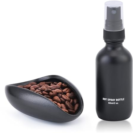 Lulupack Coffee Dosing Cup with 60ml Spray Bottle - Espresso Bean Mister for Water Spritzer - Measuring Scale Cups for Dose Tray - Coffee Accessories Kit for Sprayer Atomizer Glass Black
