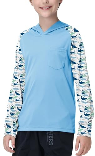 ZITY Rash Guard Bambini Maglietta da Nuoto Ragazzi Anti UV UPF 50+ Maniche Lunghe Maglietta Protezione Solare Asciugatura Rapida Traspirante con Cappuccio per Spiaggia Surf Bagno 5-15 Anni