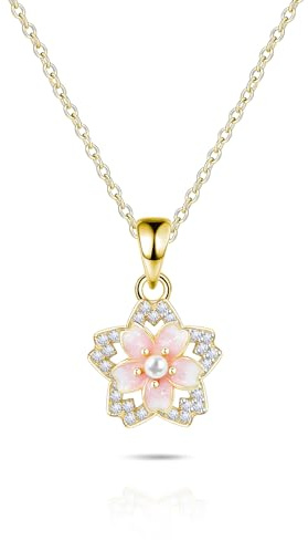 Pendentif en Fleur de Cerisier en Or et Argent pour Remise de diplôme, Belle Pierre Artificielle Rose, Perle pour Femmes, Amie et Amoureuse