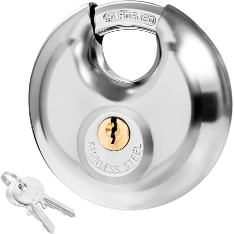 Keyed Alike Disc Padlocks, 4 Pack 70mm Stainless Steel with Keys | 70mm stainless steel keyed alike disc padlocks with keys for storage units, garages, sheds, gates and fences