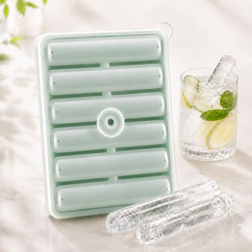 Long Ice Cube Tray with Funnel Lid, Silicone Water Bottle Ice Mould | Easy-fill narrow ice mould for water bottles, cocktails, whisky, juice and freezer drinks