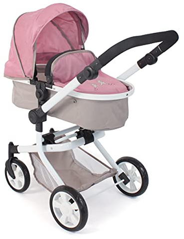 Bayer Chic 2000 - Passeggino per bambole Mika, passeggino combinato 2 in 1 per bambini dai 4 agli 8 anni, passeggino per bambole fino a 52 cm, orsetto, rosa, 73 x 41 x 82 cm