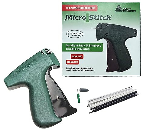 MicroStitch Kit de pistola de etiquetado, incluye 1 aguja, 600 cierres blancos y 480 sujetadores negros (kit de inicio)