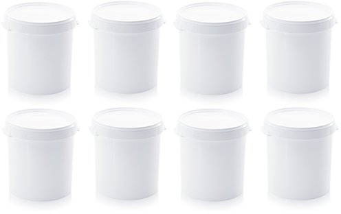 8X Eimer 30l mit Deckel * Hobbock ohne Bügel * lebensmittelecht * 30 Liter * weiß * Kunststoffeimer, 8er Set